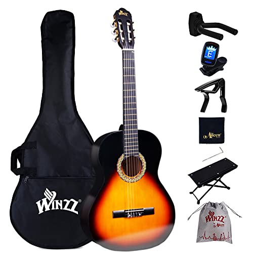 Winzz Konzertgitarre 4/4 Anfänger Set - 39 Zoll Klassische Gitarre Kit mit Nylonsaiten für Erwachsene, Kinder ab 11+ Jahre, Sunburst