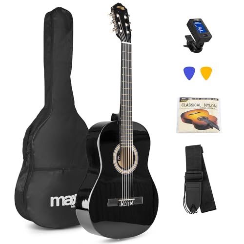 MAX SoloArt - 4/4 Akustik Gitarre für Anfänger Einsteiger Erwachsene - Akustikgitarre inkl. Tasche, Stimmgerät, Plektrum, Gurt und Zubehör -...