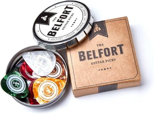 BELFORT® 20 hochwertige Plektren für Gitarre | BONUS: Gratis Ebook | In edler Geschenk Box - Gitarren Plektrum aus extrem robustem Celluloid 4...