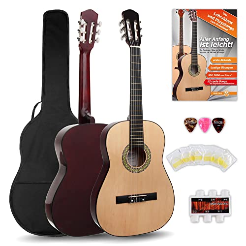 Classic Cantabile AS-851 7/8 Konzertgitarre Starter Set (Komplettes Anfänger Set mit Klassik Gitarre, Gigbag Tasche, Nylonsaiten, Lehrbuch/Schule, 3x...