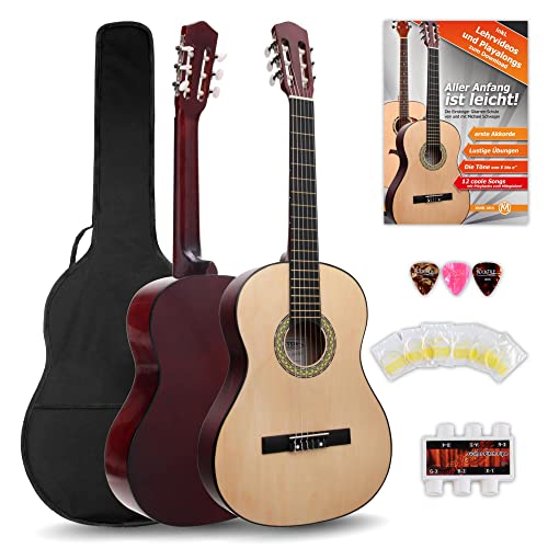 Classic Cantabile AS-851 4/4 Konzertgitarre Starter Set (Komplettes Anfänger Set mit Klassik Gitarre, Gigbag Tasche, Nylonsaiten, Lehrbuch/Schule, 3x...