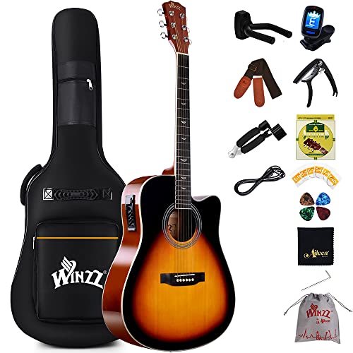 Winzz 4/4 Elektro-Akustische Gitarre,...