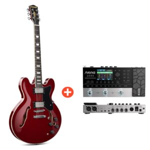 Donner DJP-1000 Jazz-E-Gitarre - DJP-1000R / Gitarre + Arena 2000 Pedal