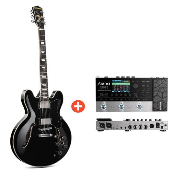 Donner DJP-1000 Jazz-E-Gitarre - DJP-1000D / Gitarre + Arena 2000 Pedal