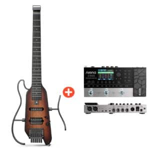 Donner HUSH-X  E-Gitarre Traveler Gitarre Ultra-Light für Unterwegs - Sunburst / Gitarre + Arena 2000 Pedal