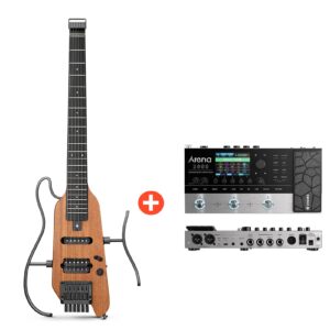 Donner HUSH-X  E-Gitarre Traveler Gitarre Ultra-Light für Unterwegs - Natürlich / Gitarre + Arena 2000 Pedal