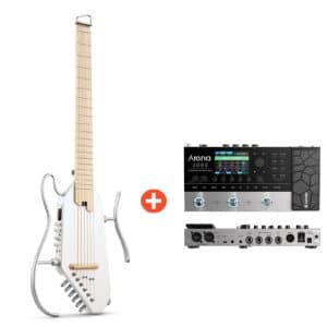 Donner HUSH-I Pro Gitarre Multi-Sound-Modus Tragbare Reisegitarre - Weiß / Gitarre + Arena 2000 Pedal